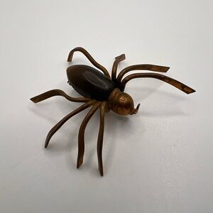 Unique Vintage Bakelite Brown and Gold Tone Spider Insect Brooch 1930s